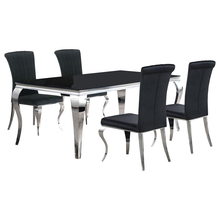Carone 5-piece 81-inch Rectangular Black Glass Dining Set Black - 115071-S5