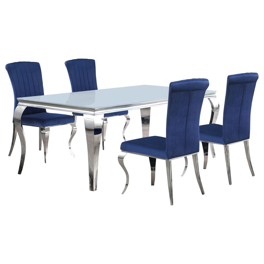 Carone 5-piece 81-inch Rectangular White Glass Dining Set Blue - 115081-S5B