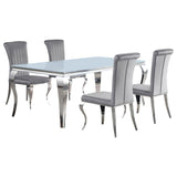 Carone 5-piece 81-inch Rectangular White Glass Dining Set Grey - 115081-S5G