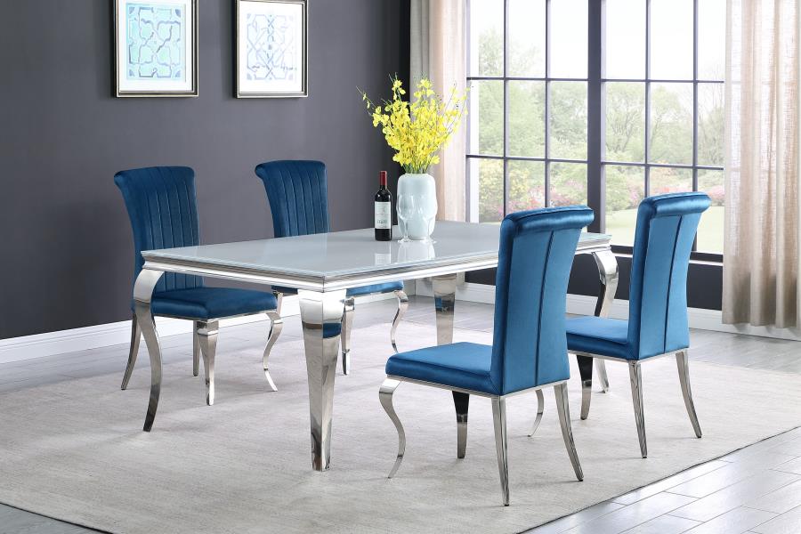 Carone 5-piece 81-inch Rectangular White Glass Dining Set Teal - 115081-S5T