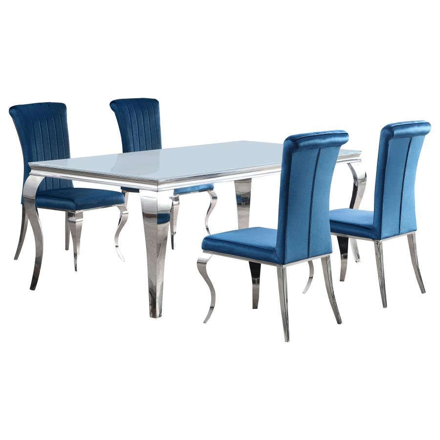 Carone 5-piece 81-inch Rectangular White Glass Dining Set Teal - 115081-S5T