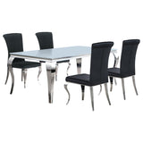 Carone 5-piece 81-inch Rectangular White Glass Dining Set Black - 115081-S5