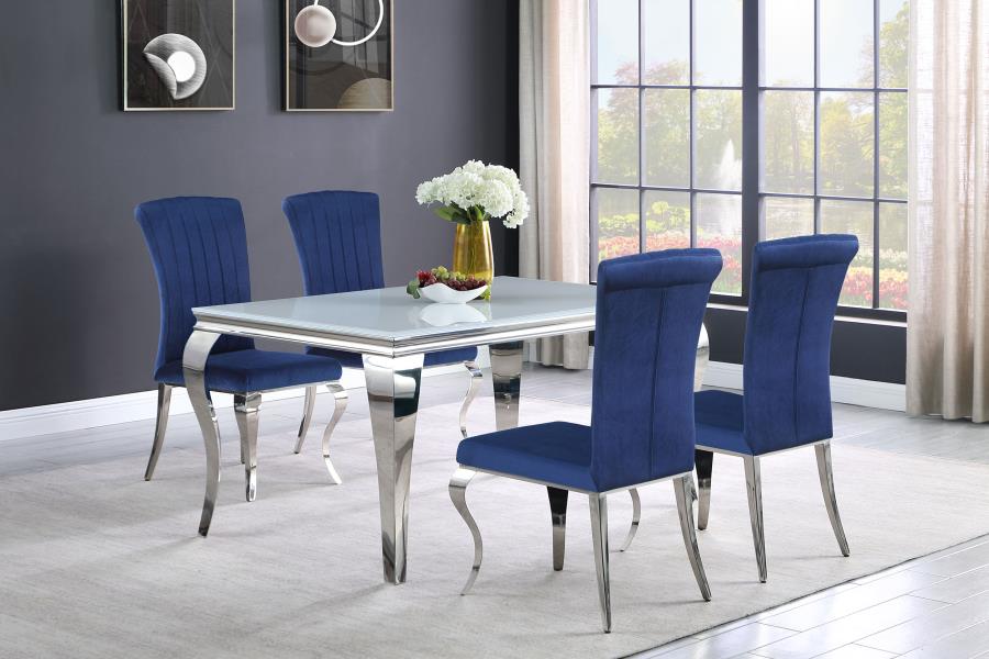 Carone 5-piece 61-inch Rectangular White Glass Dining Set Blue - 115091-S5B