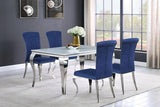 Carone 5-piece 61-inch Rectangular White Glass Dining Set Blue - 115091-S5B