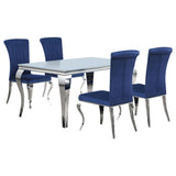 Carone 5-piece 61-inch Rectangular White Glass Dining Set Blue - 115091-S5B