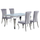 Carone 5-piece 61-inch Rectangular White Glass Dining Set Grey - 115091-S5G