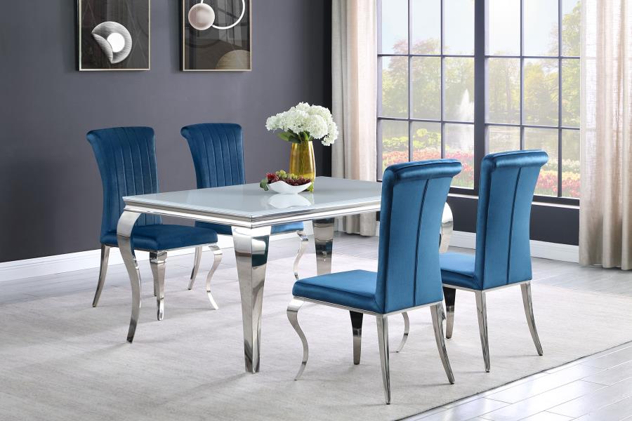 Carone 5-piece 61-inch Rectangular White Glass Dining Set Teal - 115091-S5T