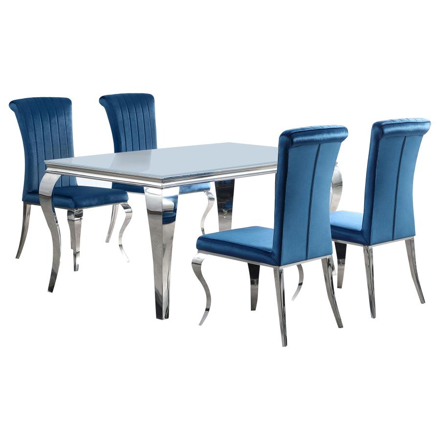 Carone 5-piece 61-inch Rectangular White Glass Dining Set Teal - 115091-S5T