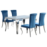 Carone 5-piece 61-inch Rectangular White Glass Dining Set Teal - 115091-S5T
