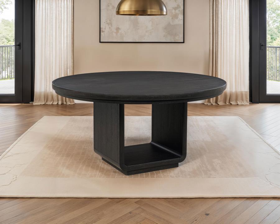 Leandro 60-inch Round Dining Table Burnished Black - 115390
