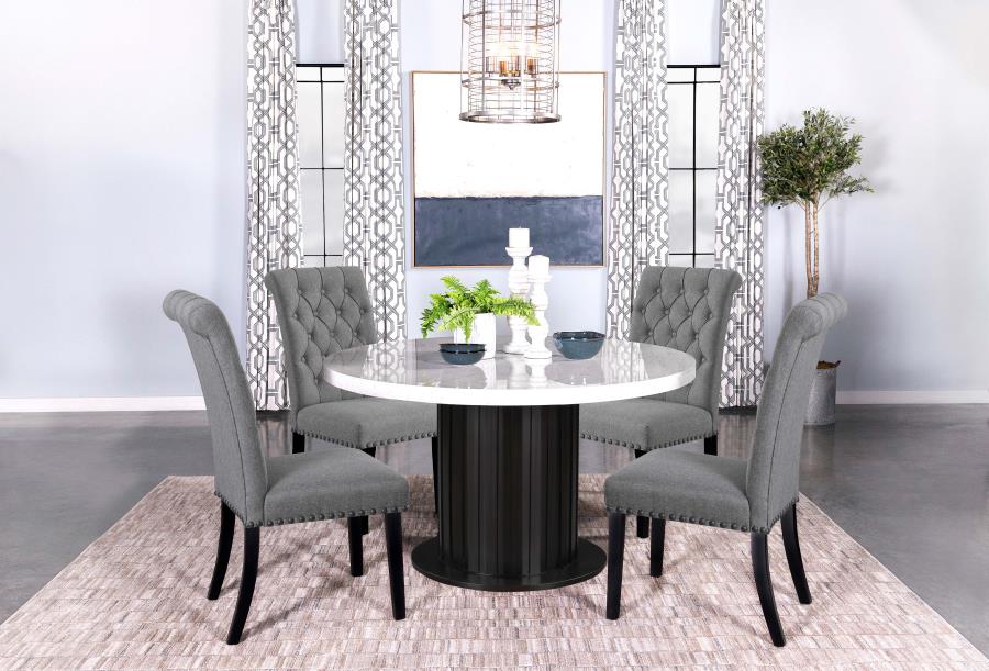Sherry 5-piece Round Marble Top Dining Table Set Grey - 115490-S5G