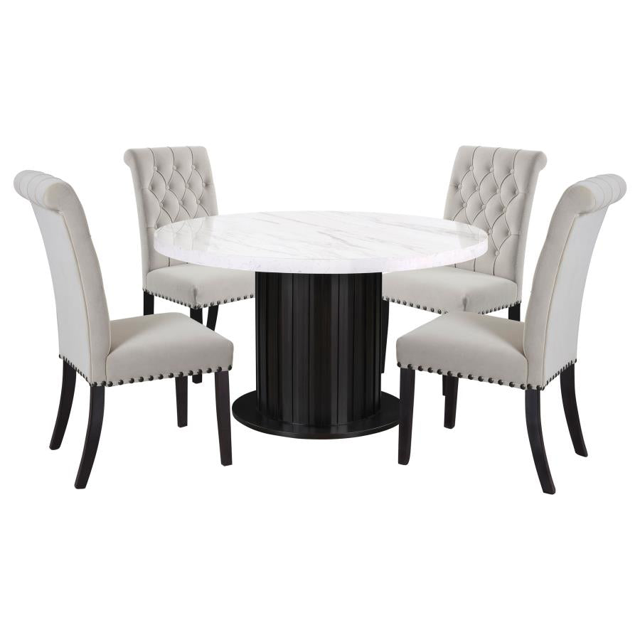 Sherry 5-piece Round Marble Top Dining Table Set Sand - 115490-S5S