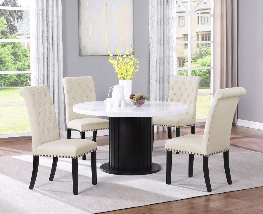 Sherry 5-piece Round Marble Top Dining Table Set Beige - 115490-S5