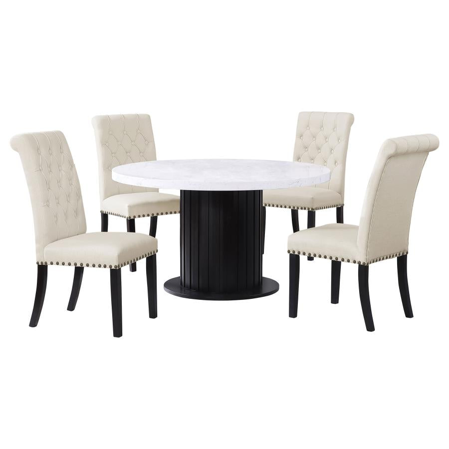 Sherry 5-piece Round Marble Top Dining Table Set Beige - 115490-S5