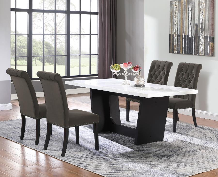 Sherry 5-piece Rectangular Marble Top Dining Table Set Brown - 115511-S5BV