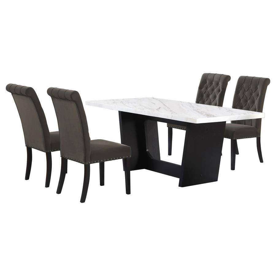 Sherry 5-piece Rectangular Marble Top Dining Table Set Brown - 115511-S5BV