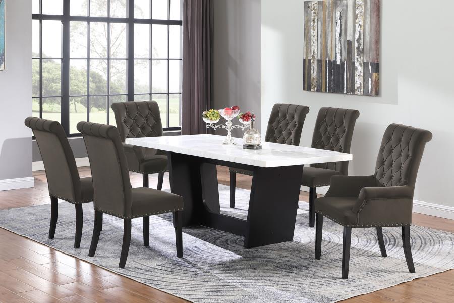 Sherry 7-piece Rectangular Marble Top Dining Table Set Brown - 115511-S7BV