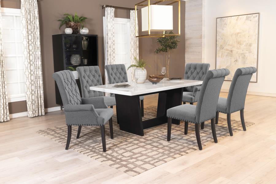 Sherry 7-piece Rectangular Marble Top Dining Table Set Grey - 115511-S7G