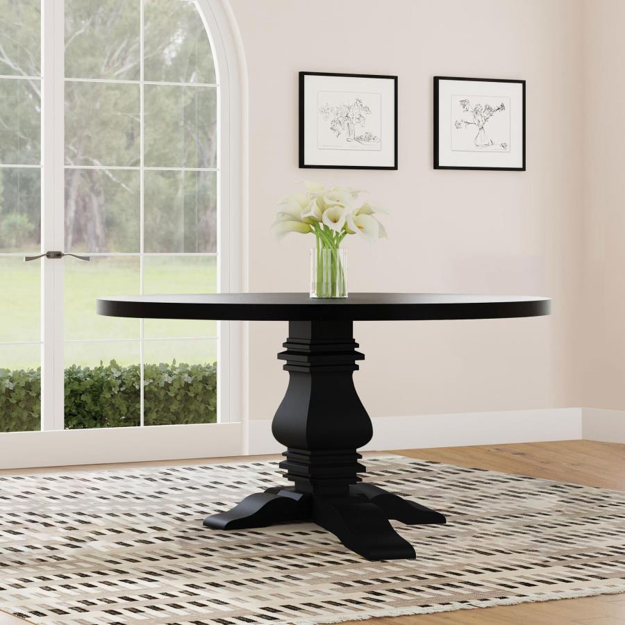 Florence Round 60-inch Pedestal Base Dining Table Black - 115530
