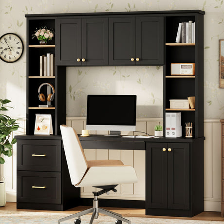 Computer Desk With Hutch, Workstation With Desk Grommet & Keyboard Tray