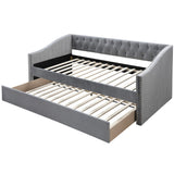 Daybed With Button Tufted Nailhead Trim And Trundle Slat Storage - Gray