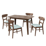 5 Piece Dining Set & 1 Table And 4 Upholstered Chairs - Mint / Walnut