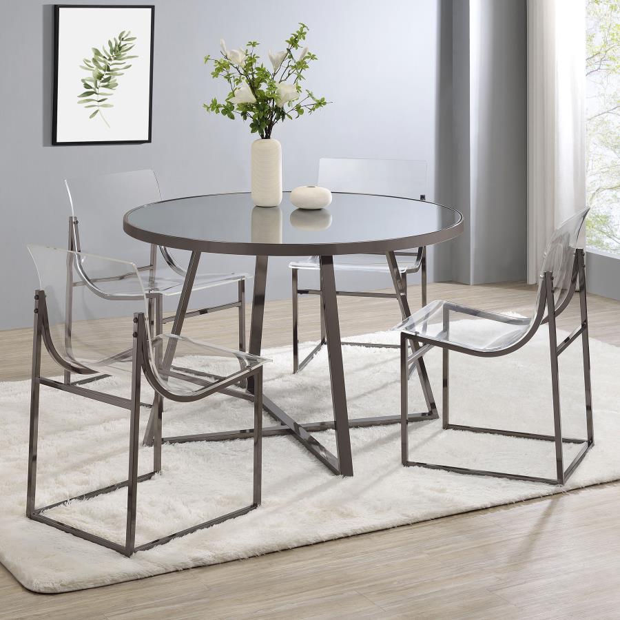 Jillian 5-piece Round Mirror Top Dining Set Black Nickel - 120630-S5