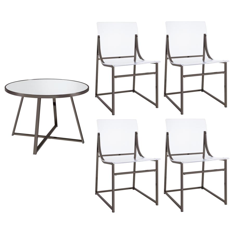 Jillian 5-piece Round Mirror Top Dining Set Black Nickel - 120630-S5
