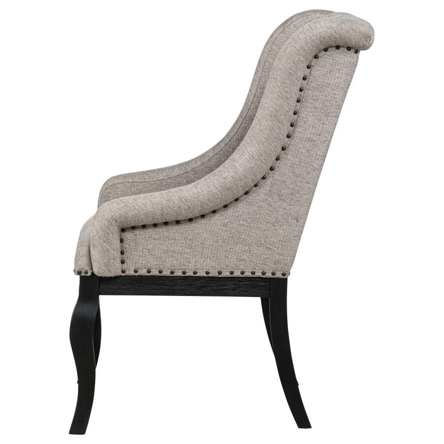 Phelps Upholstered Dining Arm Chair Tan Distressed Noir (Set of 2) - 121233
