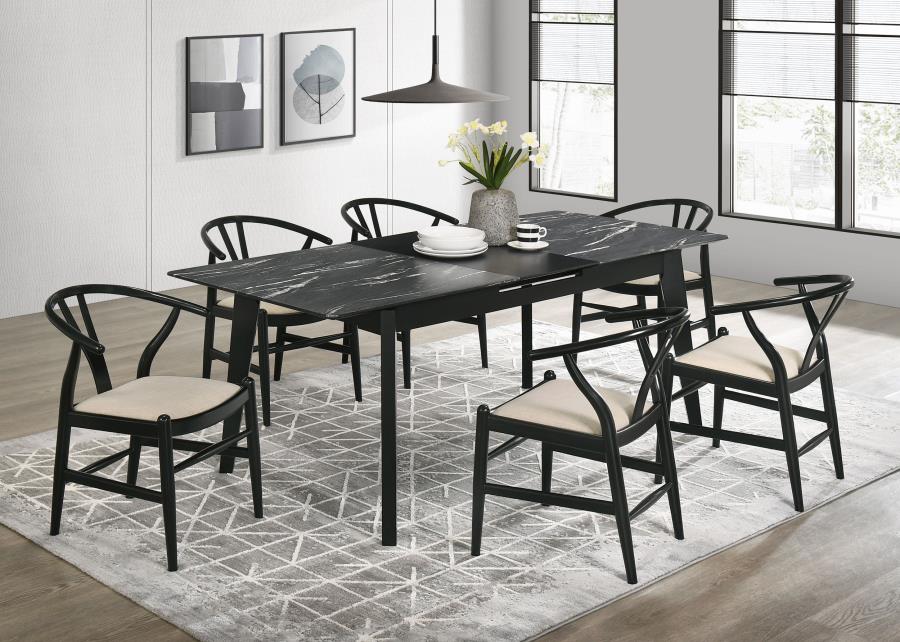 Crestmont 78-inch Extension Dining Table Black Faux Marble - 121251