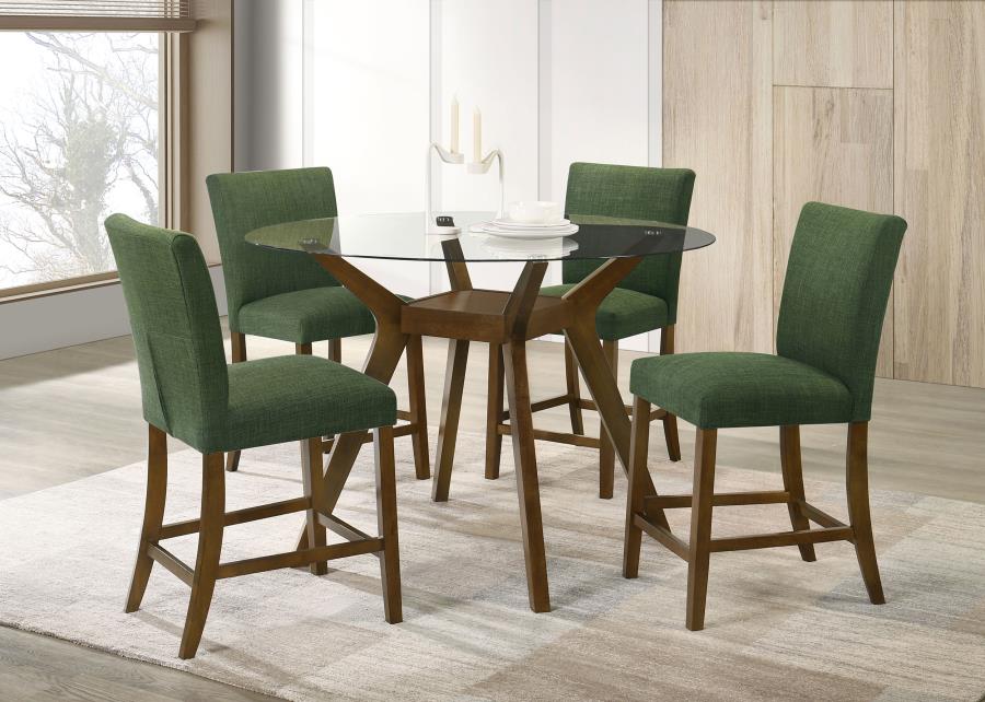 Paxton 5-piece Round Glass Top Counter Height Dining Set Green - 122178-S5GRN