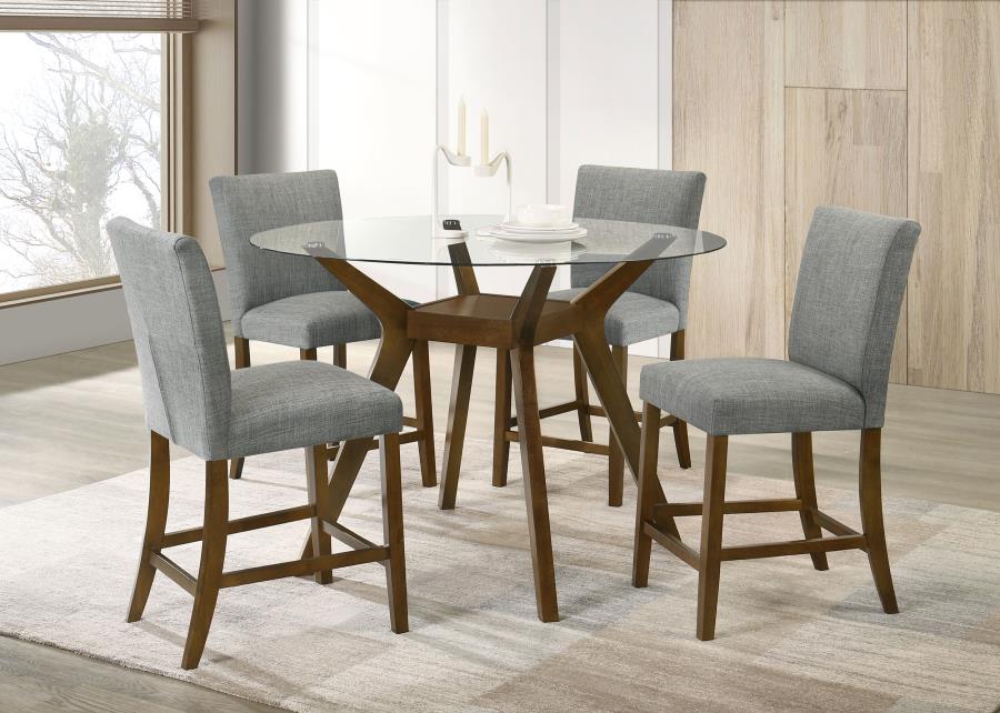 Paxton 5-piece Round Glass Top Counter Height Dining Set Grey - 122178-S5GRY