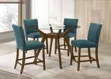 Paxton 5-piece Round Glass Top Counter Height Dining Set Teal Blue - 122178-S5TLB