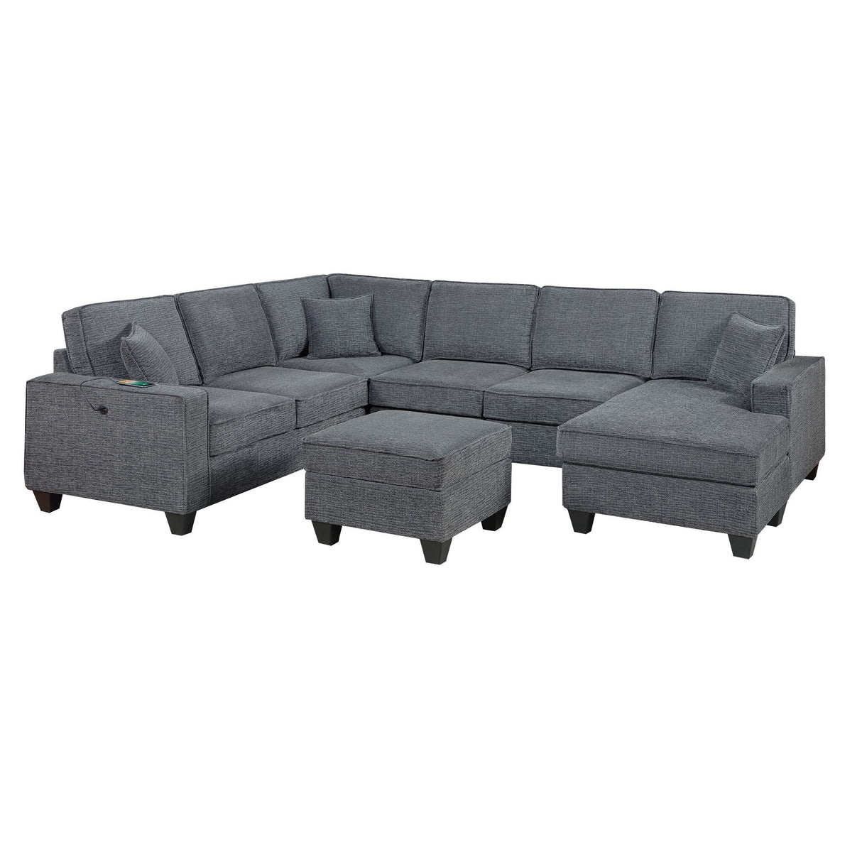 5 Piece Sectional Set Left Arm Loveseat With USB Port Corner Wedge Ottoman Armless Chair Right Arm Loveseat With Chaise - Gray / Slate