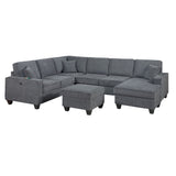 5 Piece Sectional Set Left Arm Loveseat With USB Port Corner Wedge Ottoman Armless Chair Right Arm Loveseat With Chaise - Gray / Slate
