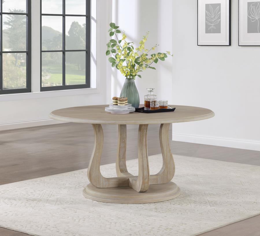 Trofello Round 60-inch Pedestal Dining Table White Washed - 123120