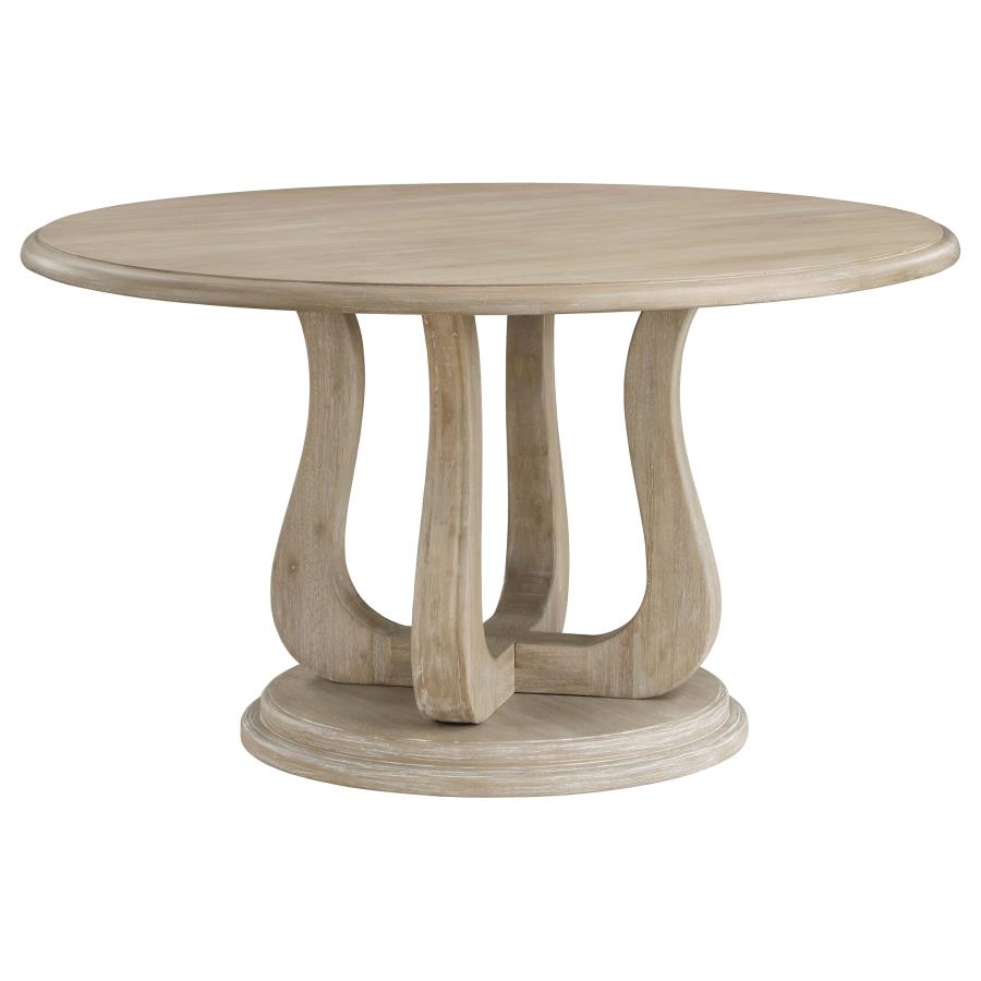 Trofello Round 60-inch Pedestal Dining Table White Washed - 123120