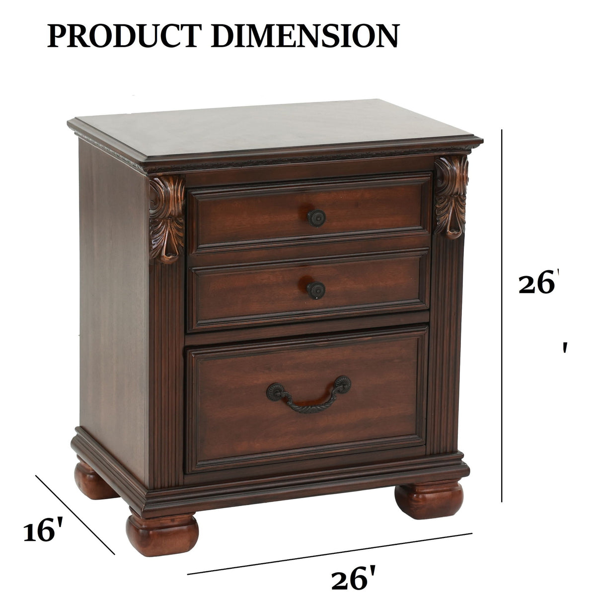 3 Piece Bedroom Set, Traditional Bed With 2 Nightstands