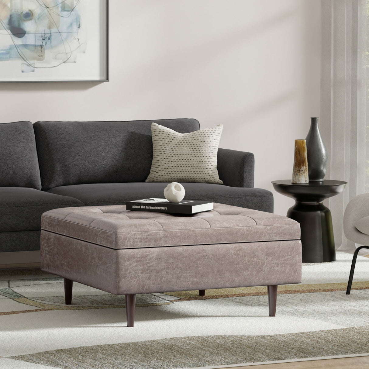 Shay - Large Square Coffee Table Storage Ottoman Mid-Century Style