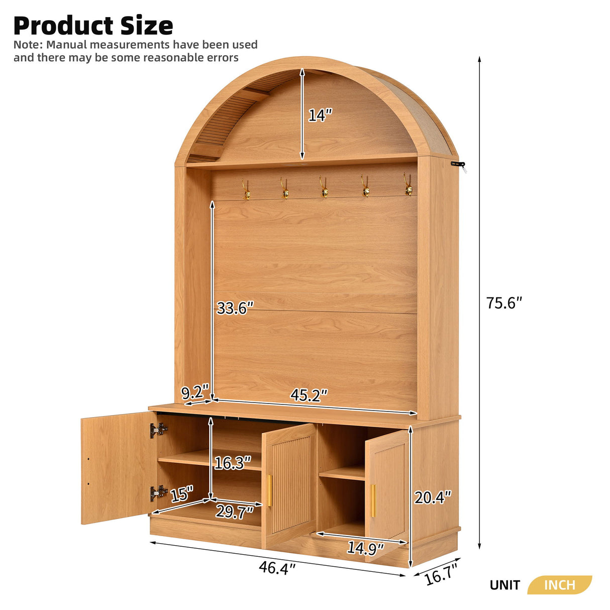 Arched Top Hall Tree With 5 Hooks