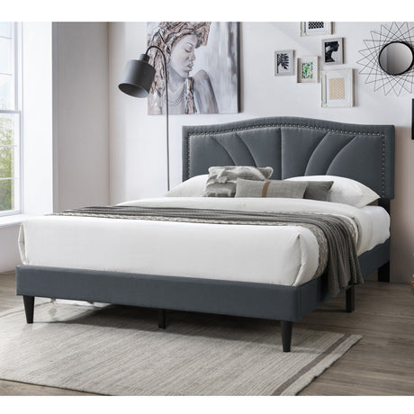 Bed With Nailhead Trim Accents, Upholstered Platform Frame