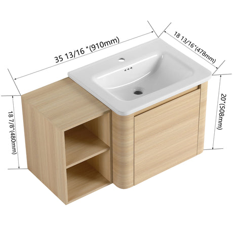 Wall Mounted Bathroom Vanity & Sink, Storage Shelves & Soft Close Door