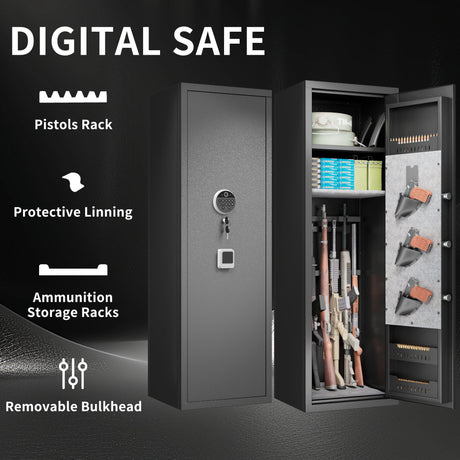 Rifle Safe, Biometric & Keypad Lock, Adjustable Gun Racks With Built In Alarm System