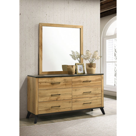 Georgina - 6 Drawer Dresser With Mirror - Natural Wood