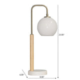 Bedside Table Lamp With Globe Lampshade - White