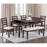 6 Piece Dining Set Table With Storage Ladder Back Chairs And Bench - Walnut