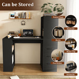 Computer Desk With 4 In 1 Socket & 3 Drawers, 4 Tier Shelves