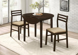 Bucknell 3-piece Round Drop Leaf Dining Table Set Cappuccino - 130005