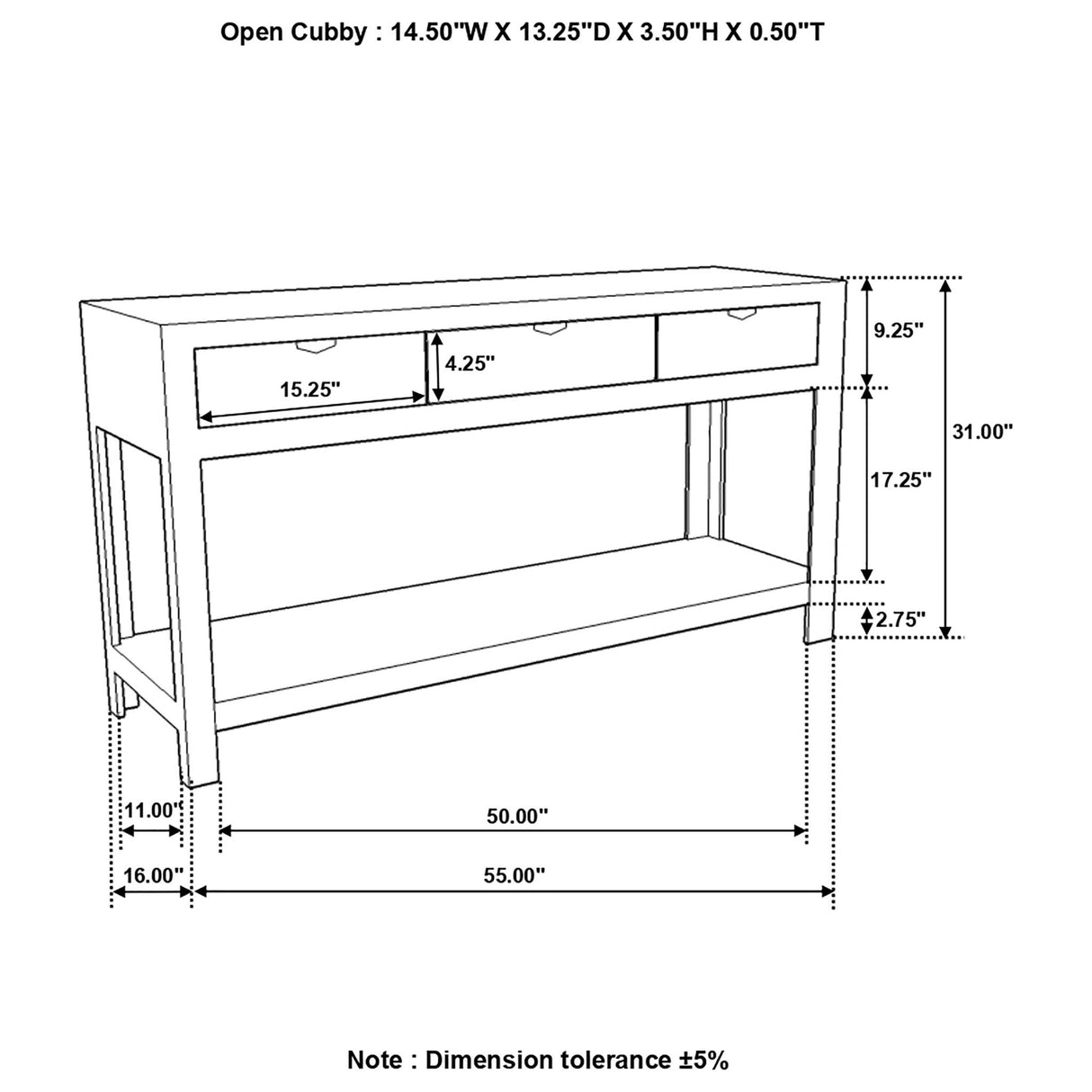 Tucker - 3 Drawer Console Table With Lower Shelf - Natural