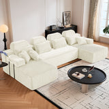 Sectional Sleeper Sofa & Storage Pockets, Modular Couch With Throw Pillows For Living Room